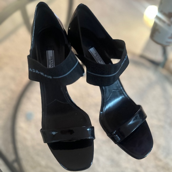 PRADA Black Patent Leather Peep Toe Pumps - Picture 8 of 12